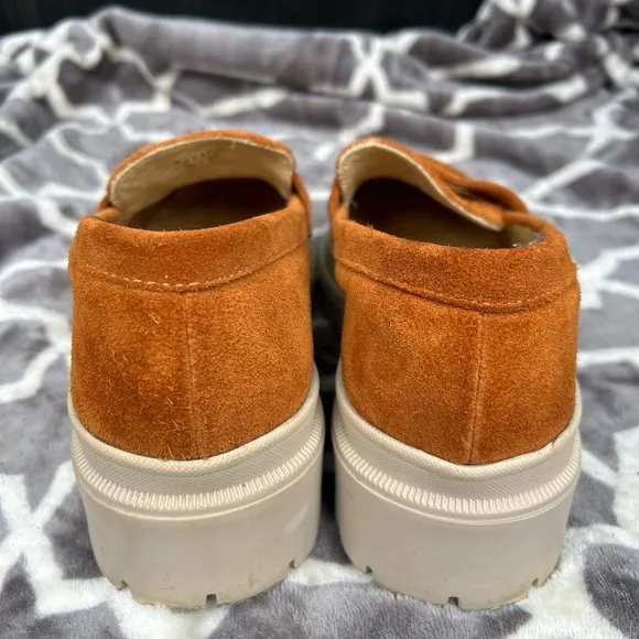 Portland leather Co Patina chunky Zoe Penny loafers in fawn suede size 10.5