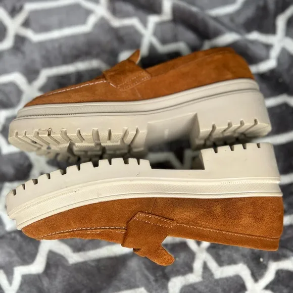 Portland leather Co Patina chunky Zoe Penny loafers in fawn suede size 10.5
