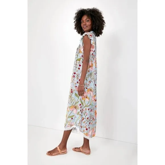Poupette St Barth Sky Jonquille Sasha Midi Dress XS