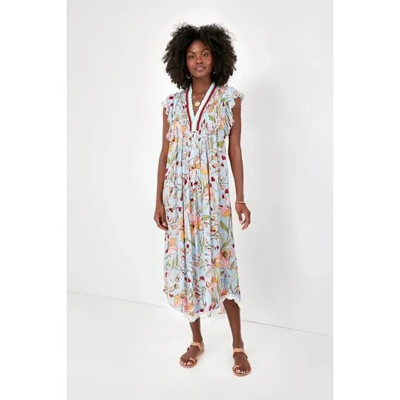 Poupette St Barth Sky Jonquille Sasha Midi Dress XS
