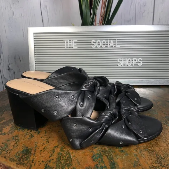 Pour La Victoire Black Leather Mules Sandals Knots