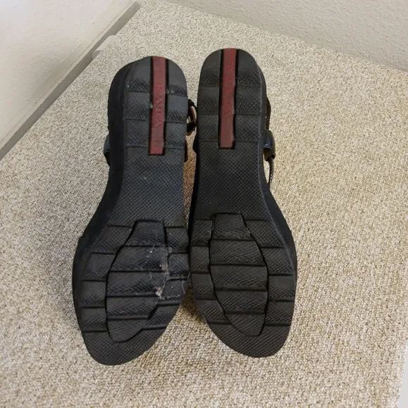Prada Black Patent Leather Platform Sandals