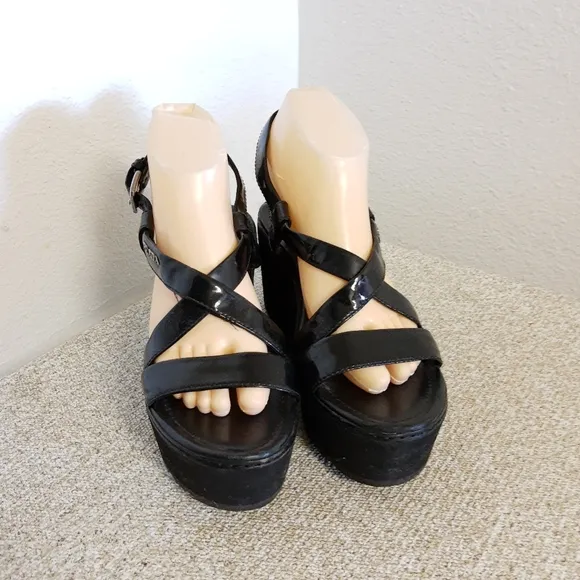 Prada Black Patent Leather Platform Sandals