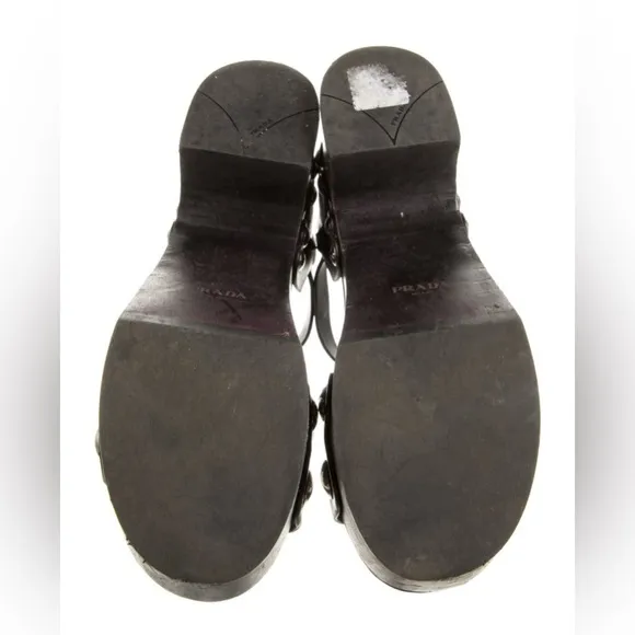 Prada Black Platform Sandals with Chunky Heel and Ankle Strap