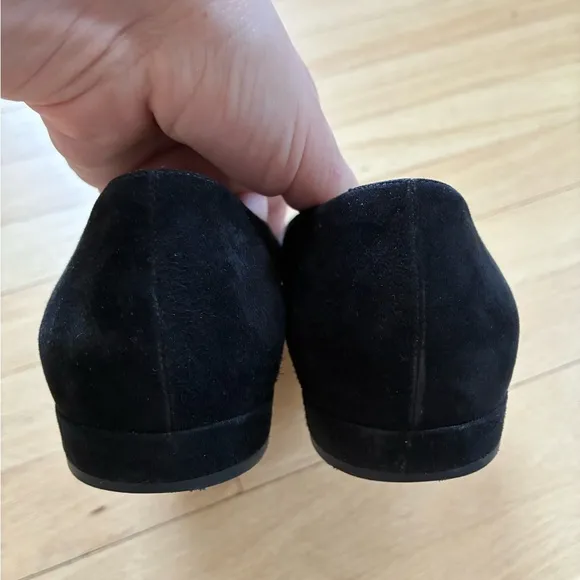 Prada Black Suede Flats with Gold Buckle