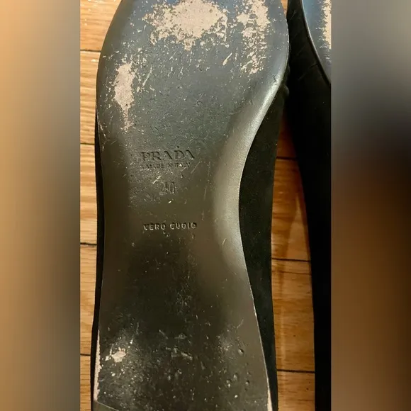 Prada Black Vero Cuoio Suede Ballet Flats Bow Made In Italy Women’s Size 40
