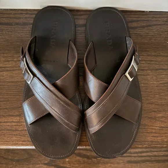 Prada Brown Sandals with Leather Criss-Cross Straps