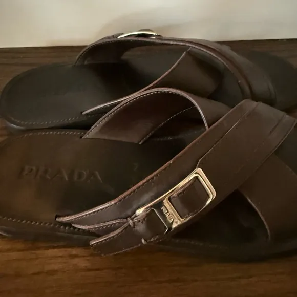 Prada Brown Sandals with Leather Criss-Cross Straps