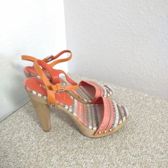 Prada Monogram Orange Leather Sandals