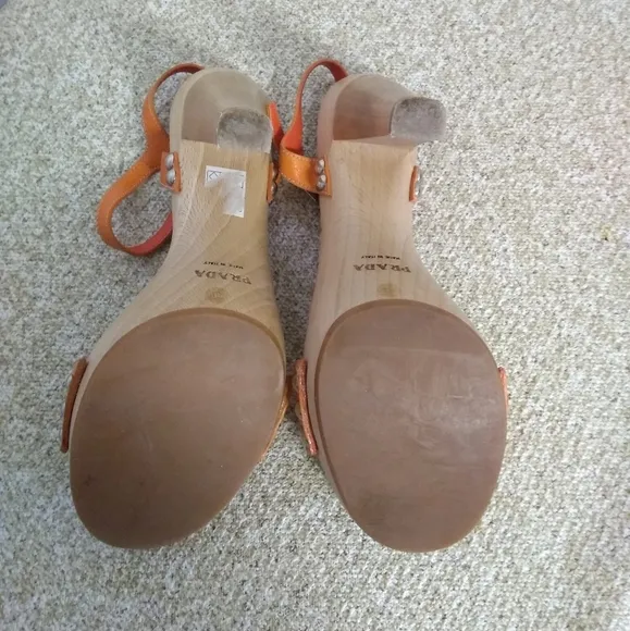 Prada Monogram Orange Leather Sandals