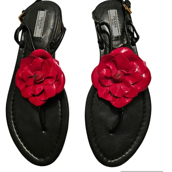 Prada Patent Leather Flower Thong sandals