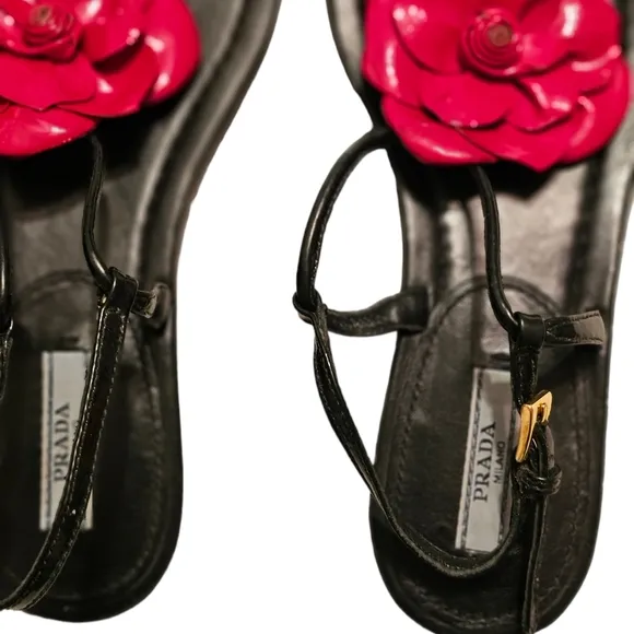 Prada Patent Leather Flower Thong sandals