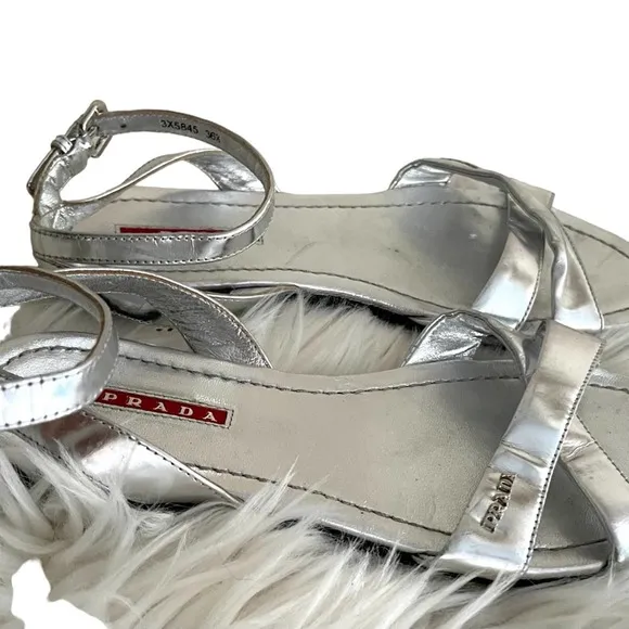 Prada silver leather sandals 36.5