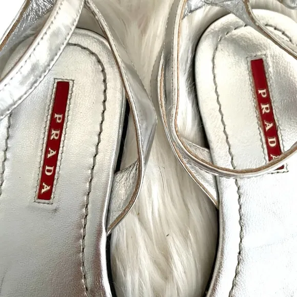 Prada silver leather sandals 36.5