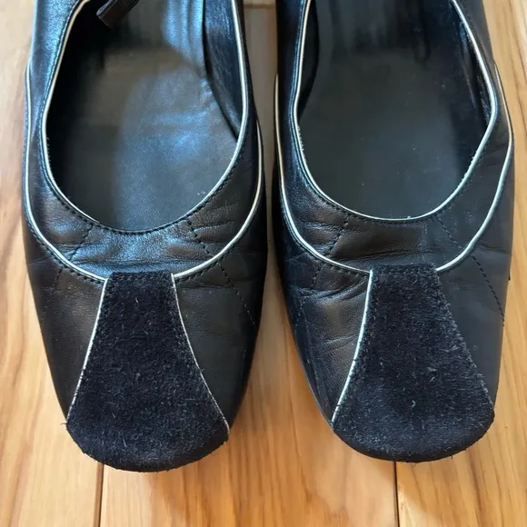 Prada Sport Black Leather Suede Accent Mary Jane Flats