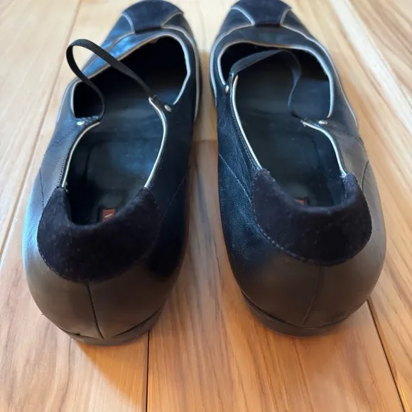 Prada Sport Black Leather Suede Accent Mary Jane Flats