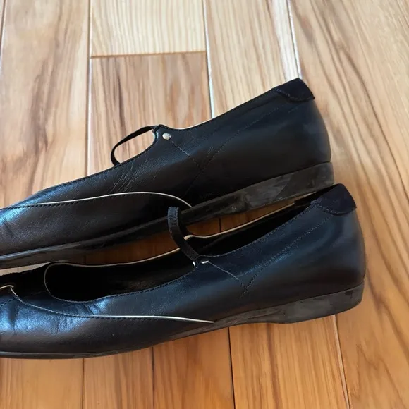 Prada Sport Black Leather Suede Accent Mary Jane Flats