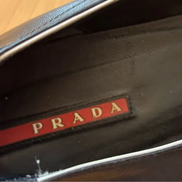 Prada Sport Black Leather Suede Accent Mary Jane Flats
