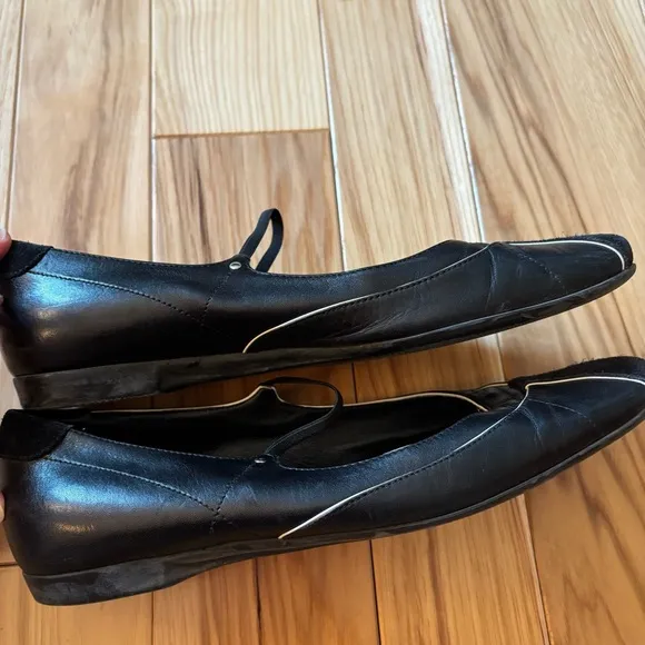 Prada Sport Black Leather Suede Accent Mary Jane Flats