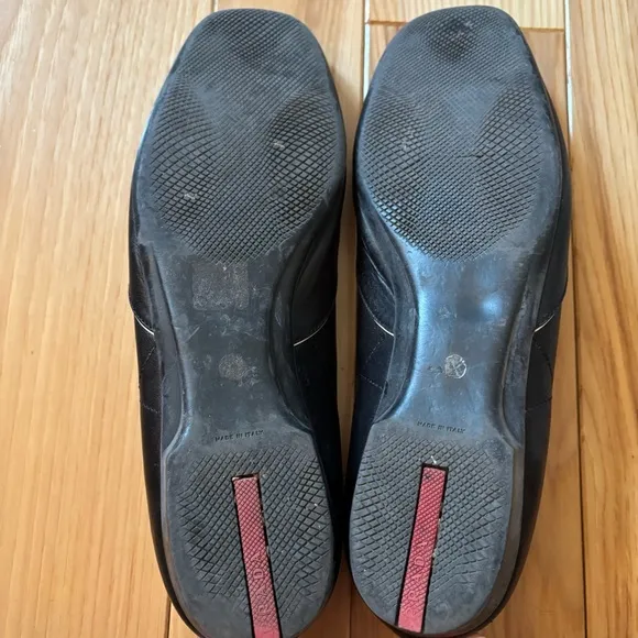 Prada Sport Black Leather Suede Accent Mary Jane Flats