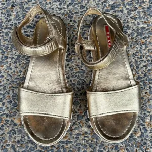 Prada Sport Gold Metallic Leather Sandals sz 38 EU