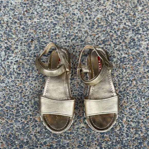 Prada Sport Gold Metallic Leather Sandals sz 38 EU