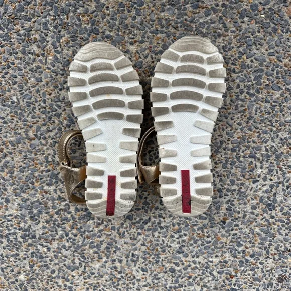 Prada Sport Gold Metallic Leather Sandals sz 38 EU