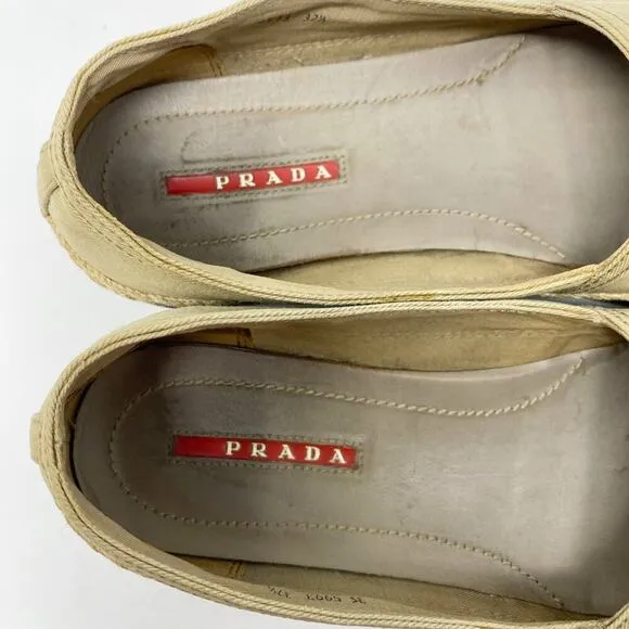 Prada Tan Canvas Espadrille Loafers Women's Size EU 37.5/US Size 7.5 VGUC1