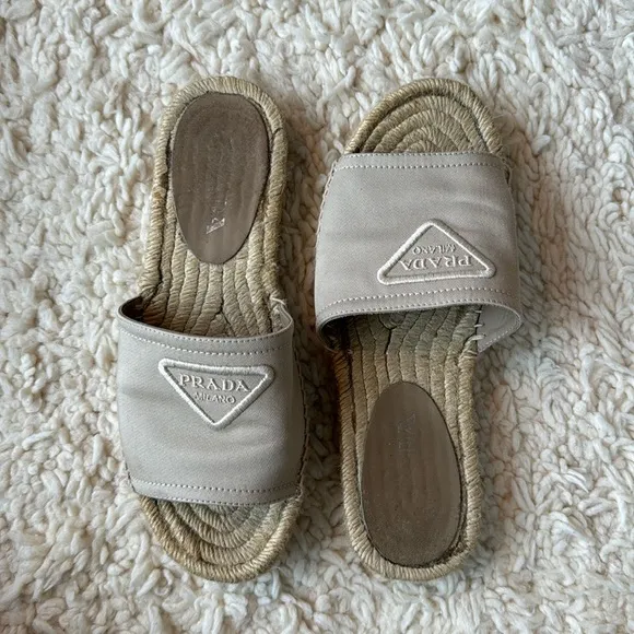 Prada Woven Canvas Slides