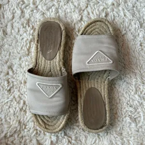 Prada Woven Canvas Slides