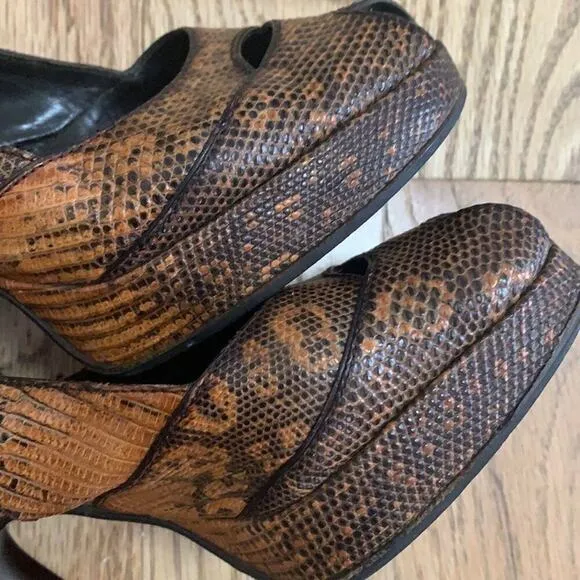 PRADA SNAKESKIN LEATHER PLATFORM‎ SLINGBACK SANDALS SIZE 37 1/2