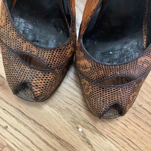 PRADA SNAKESKIN LEATHER PLATFORM‎ SLINGBACK SANDALS SIZE 37 1/2