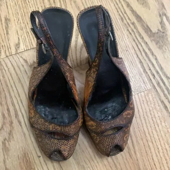 PRADA SNAKESKIN LEATHER PLATFORM‎ SLINGBACK SANDALS SIZE 37 1/2