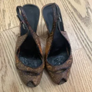 PRADA SNAKESKIN LEATHER PLATFORM‎ SLINGBACK SANDALS SIZE 37 1/2