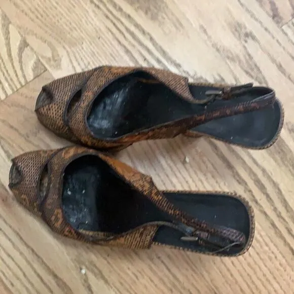 PRADA SNAKESKIN LEATHER PLATFORM‎ SLINGBACK SANDALS SIZE 37 1/2