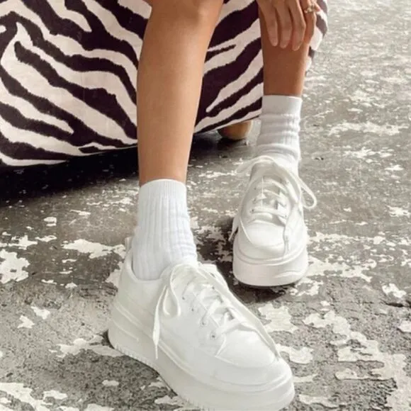 Princess Polly Dylan White Eco Vegan Leather Platform Sneakers 9