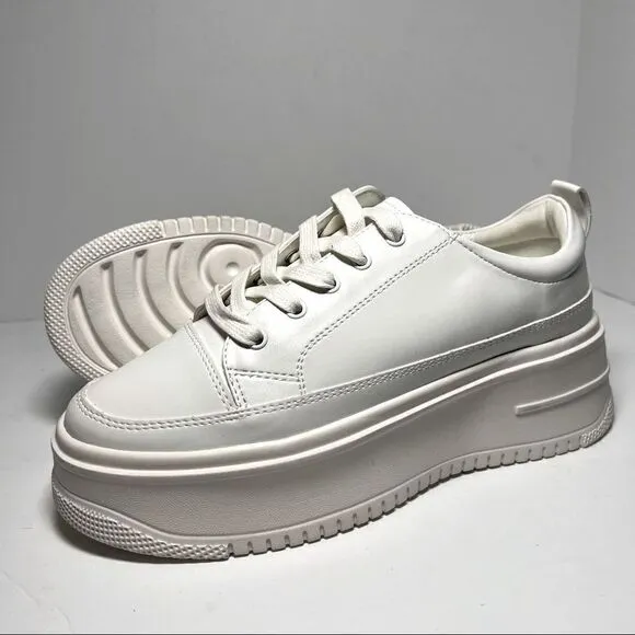 Princess Polly Dylan White Eco Vegan Leather Platform Sneakers 9