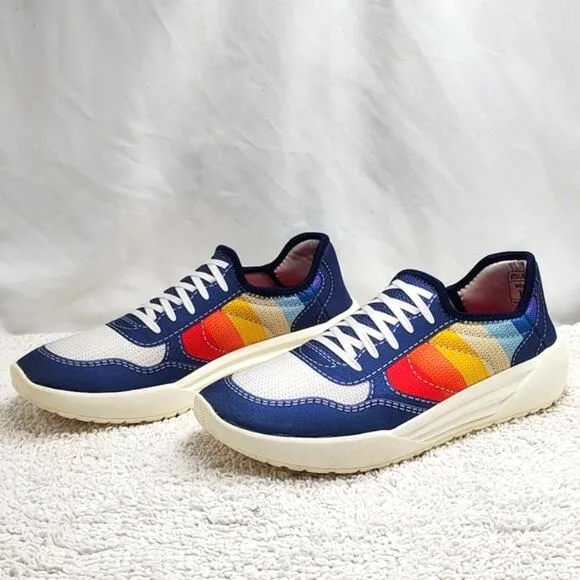 PSUDO COURT BLUE/MULTI COLOR LACE-FREE SLIP-ON SNEAKERS SIZE 10