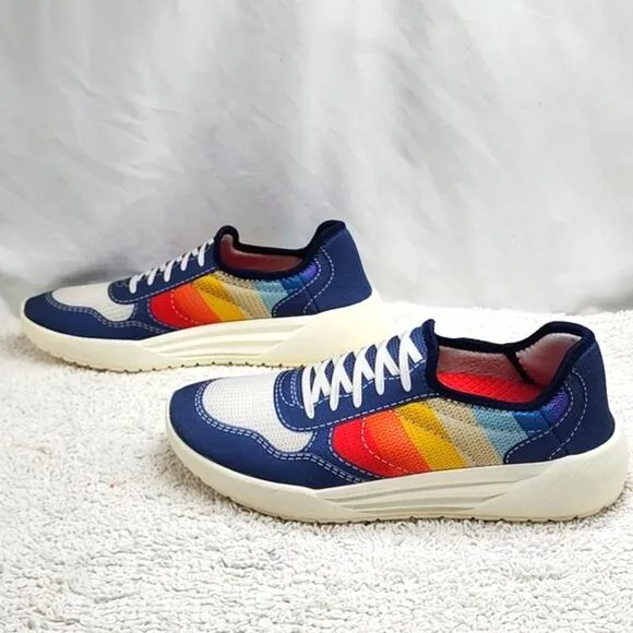 PSUDO COURT BLUE/MULTI COLOR LACE-FREE SLIP-ON SNEAKERS SIZE 10