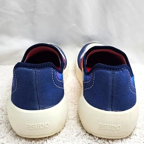 PSUDO COURT BLUE/MULTI COLOR LACE-FREE SLIP-ON SNEAKERS SIZE 10