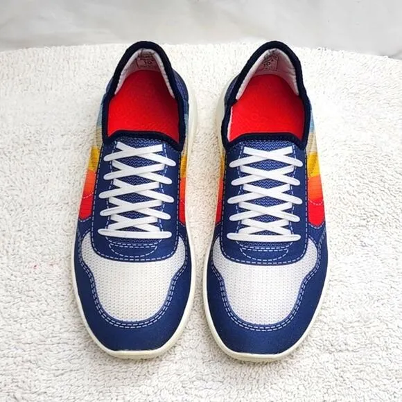 PSUDO COURT BLUE/MULTI COLOR LACE-FREE SLIP-ON SNEAKERS SIZE 10
