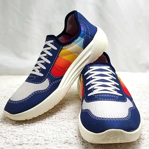 PSUDO COURT BLUE/MULTI COLOR LACE-FREE SLIP-ON SNEAKERS SIZE 10
