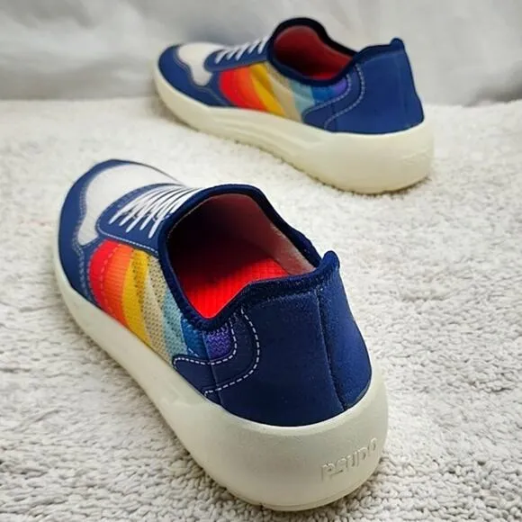 PSUDO COURT BLUE/MULTI COLOR LACE-FREE SLIP-ON SNEAKERS SIZE 10