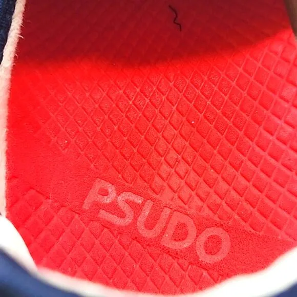 PSUDO COURT BLUE/MULTI COLOR LACE-FREE SLIP-ON SNEAKERS SIZE 10