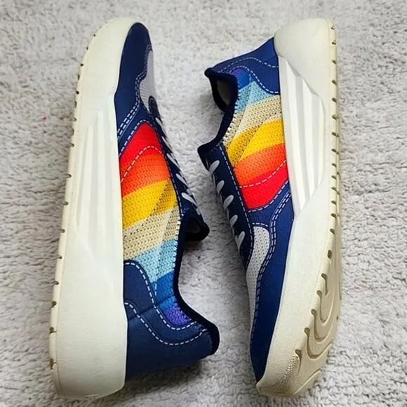 PSUDO COURT BLUE/MULTI COLOR LACE-FREE SLIP-ON SNEAKERS SIZE 10