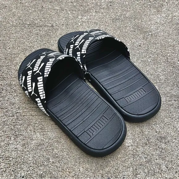 PUMA COOL CAT BOLD 2 BX FLIP FLOP SLIDE BLACK WHITE PUMAS SLIDES