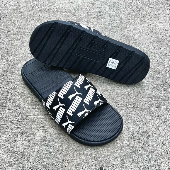 PUMA COOL CAT BOLD 2 BX FLIP FLOP SLIDE BLACK WHITE PUMAS SLIDES