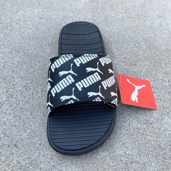PUMA COOL CAT BOLD 2 BX FLIP FLOP SLIDE BLACK WHITE PUMAS SLIDES