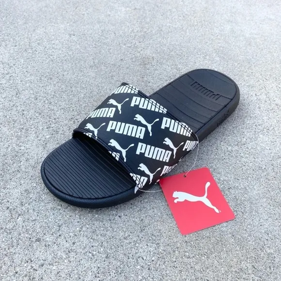 PUMA COOL CAT BOLD 2 BX FLIP FLOP SLIDE BLACK WHITE PUMAS SLIDES
