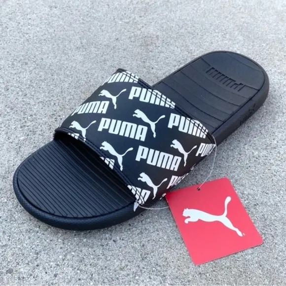 PUMA COOL CAT BOLD 2 BX FLIP FLOP SLIDE BLACK WHITE PUMAS SLIDES